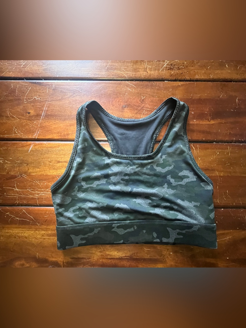 Fabletics Green Camo Racerback Sports Bra